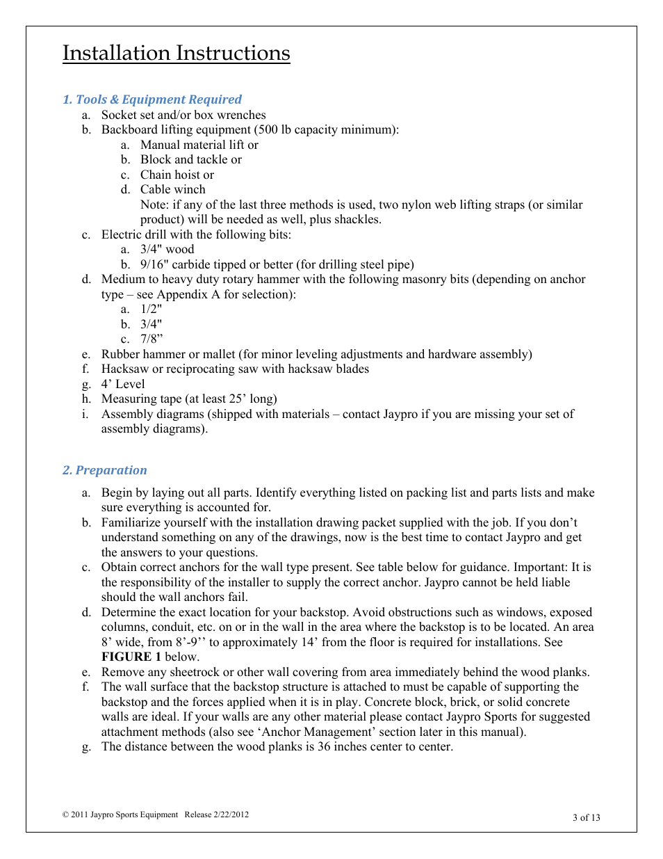 Installation instructions | Jaypro Sports WMSS User Manual | Page 3 / 13