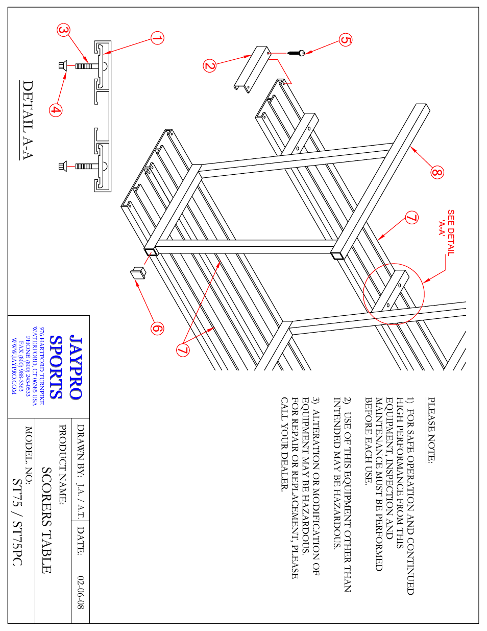 Jaypro Sports ST75PC User Manual | 2 pages