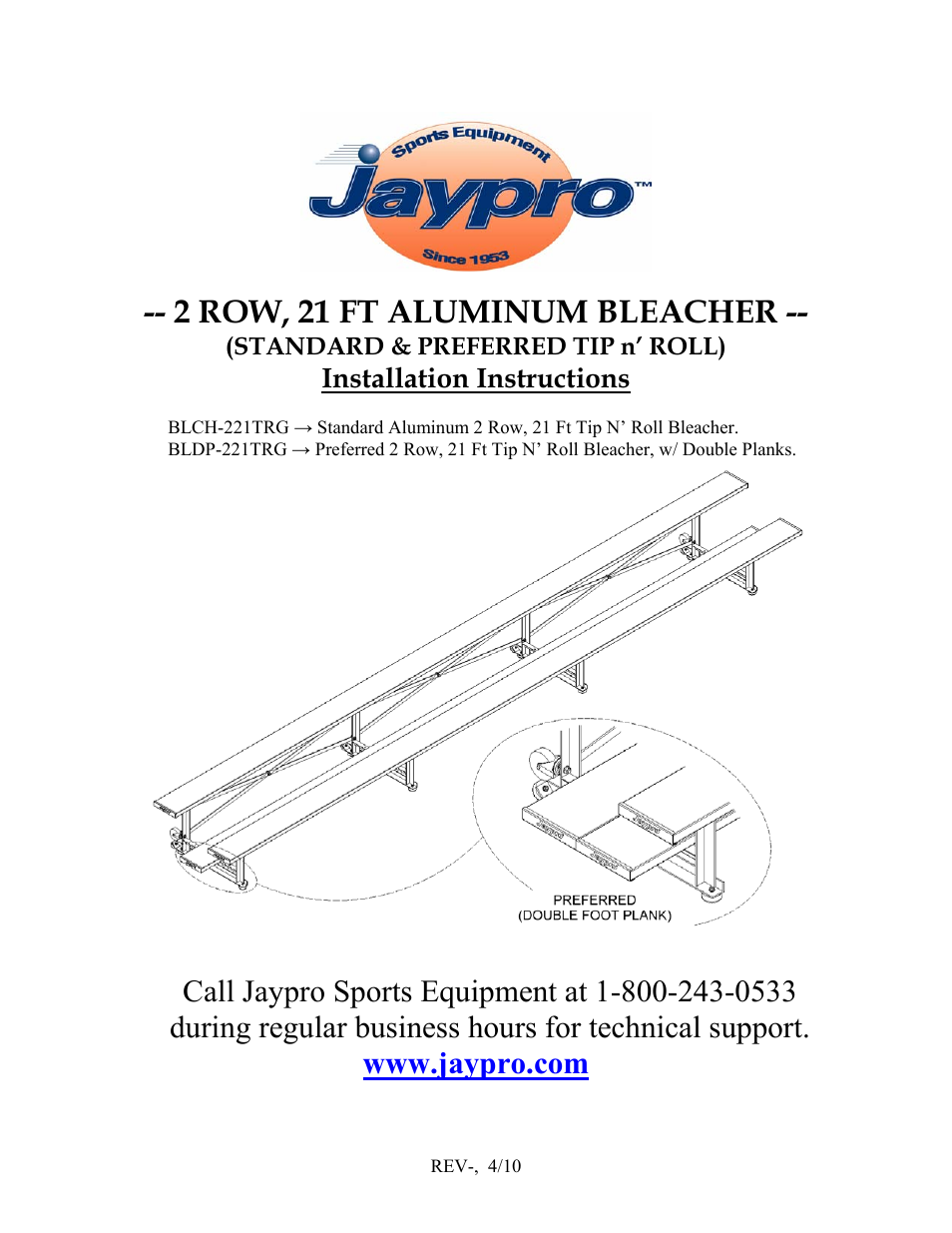 Jaypro Sports BLDP-221TRG User Manual | 6 pages