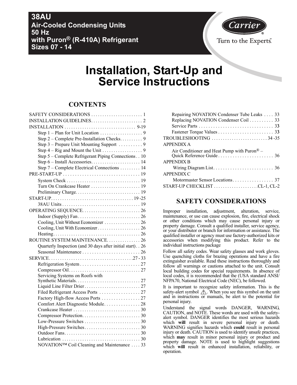 Carrier 38AU User Manual | 40 pages