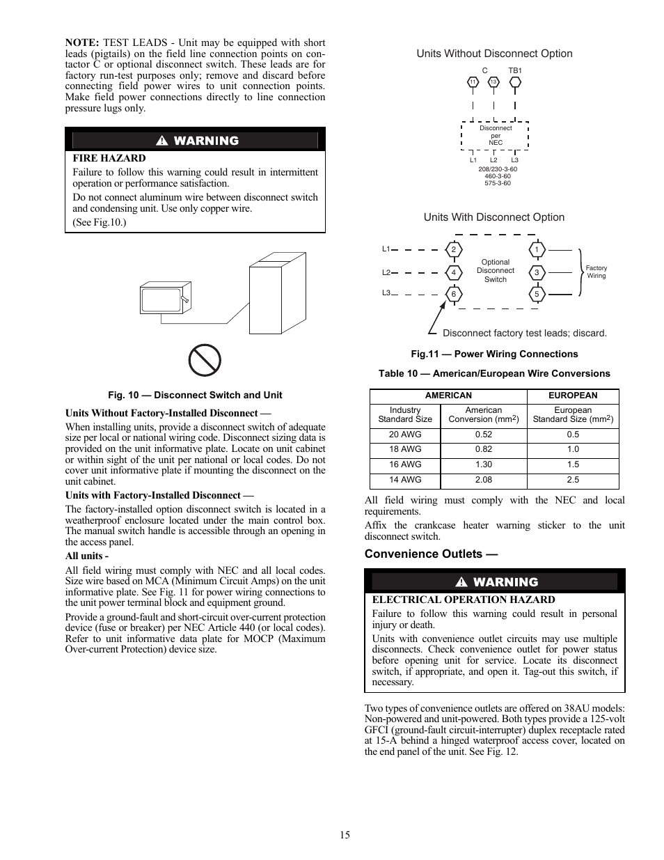 Convenience outlets | Carrier 38AU User Manual | Page 15 / 40