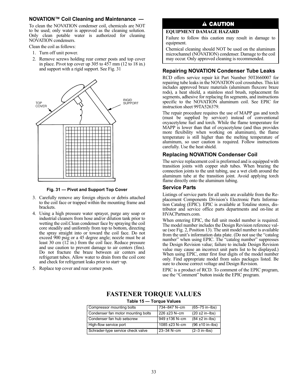 Fastener torque values | Carrier 38AU User Manual | Page 33 / 40