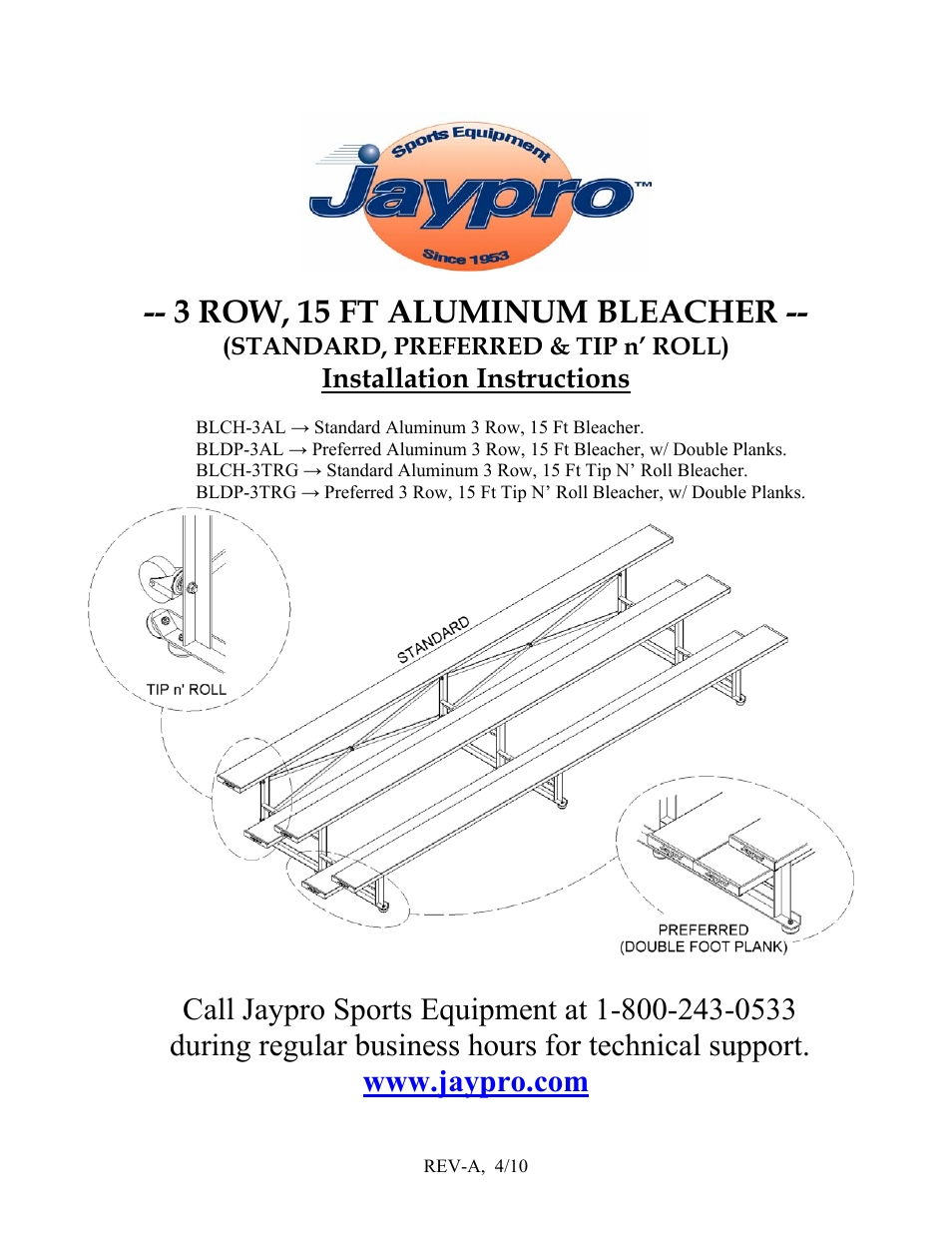 Jaypro Sports BLDP-3TRG User Manual | 6 pages