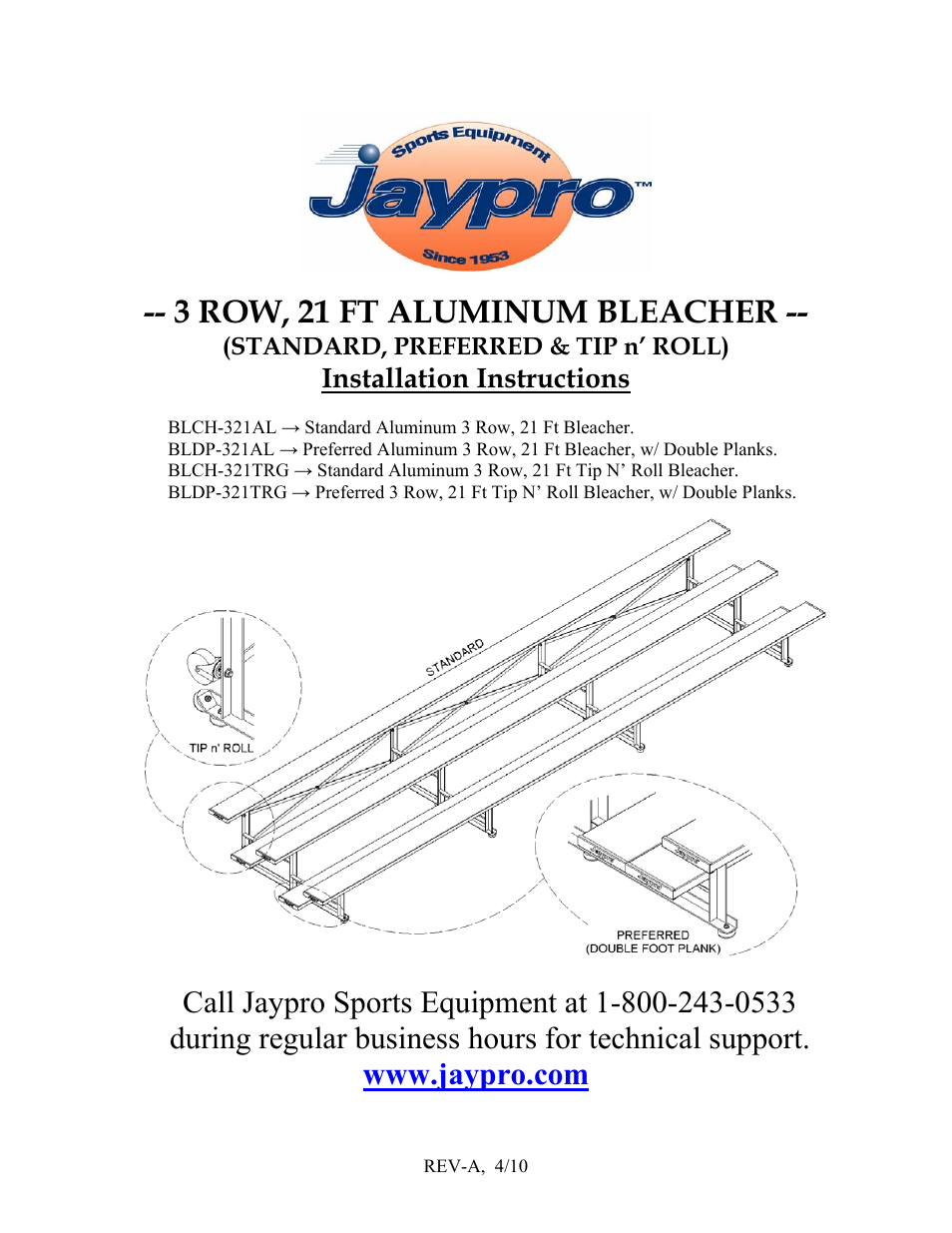 Jaypro Sports BLDP-321TRG User Manual | 6 pages