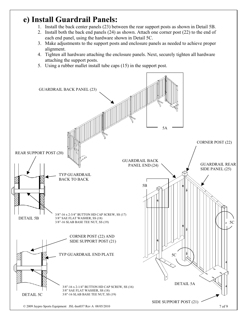 E) install guardrail panels | Jaypro Sports BLCH-521GR User Manual | Page 7 / 9