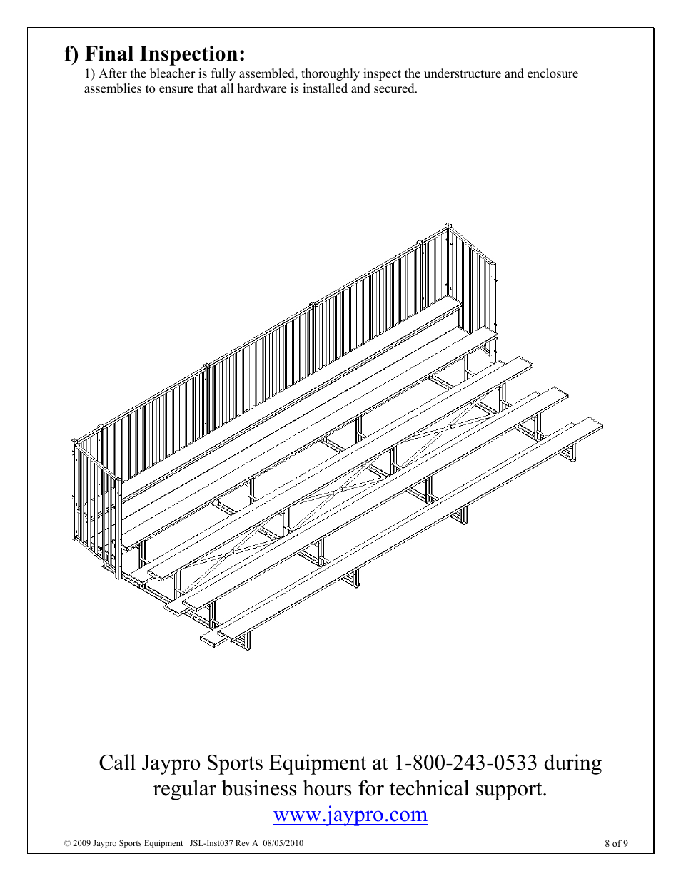 F) final inspection | Jaypro Sports BLCH-521GR User Manual | Page 8 / 9