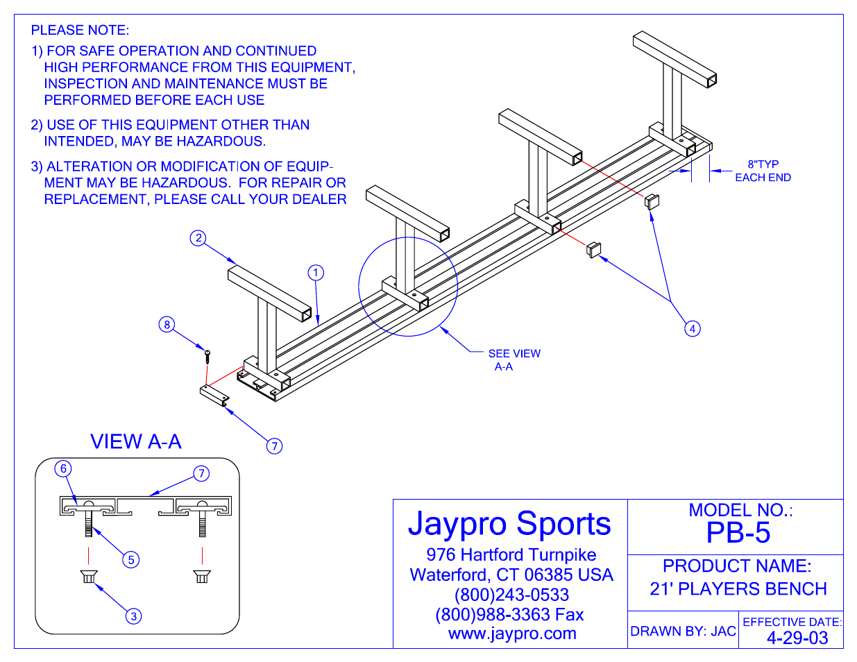 Jaypro Sports PB-5 User Manual | 2 pages