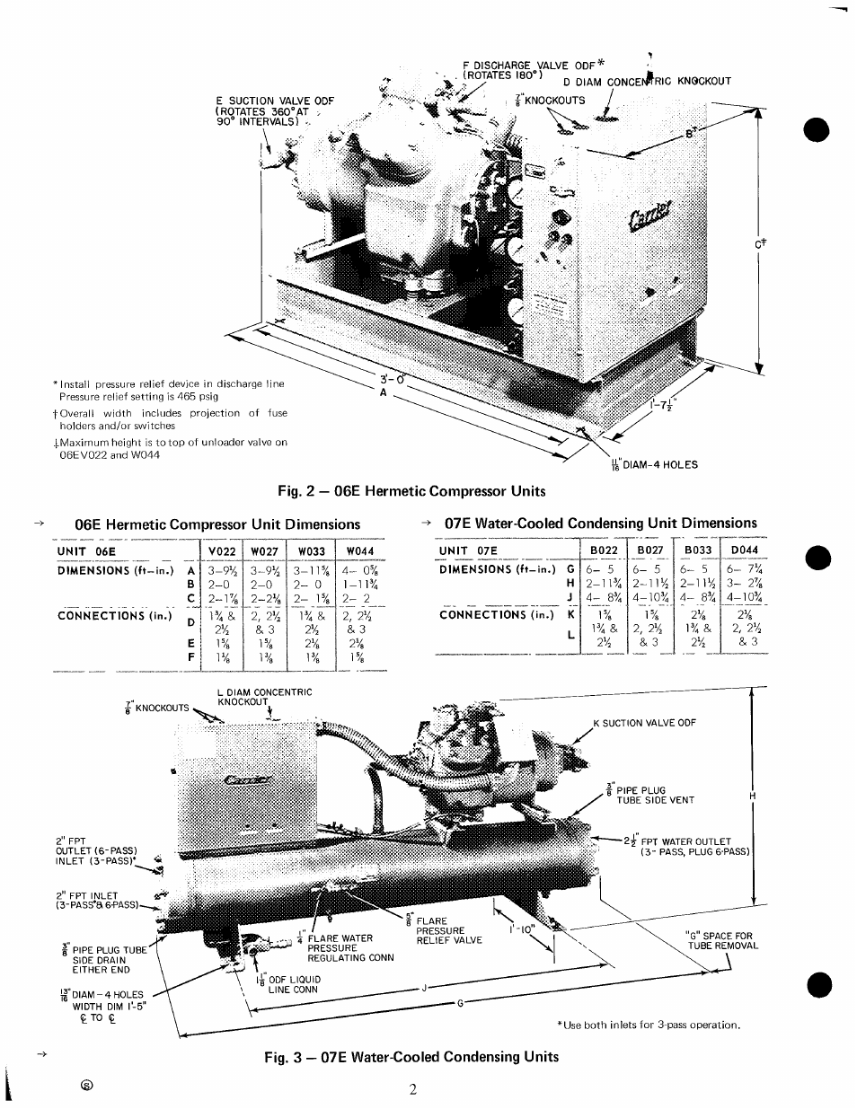 Ifc^to, 07e water-cooled condensing unit dimensions, Fig. 3 — 07e water-cooled condensing units | Carrier 07E User Manual | Page 2 / 16
