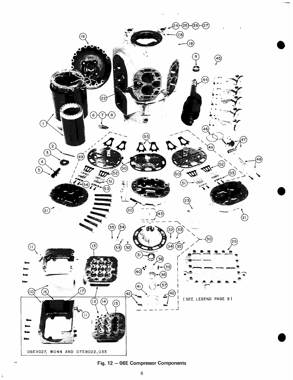 X v.-------------- @ _ ?' i, Fig. 12 — 06e compressor components | Carrier 07E User Manual | Page 8 / 16