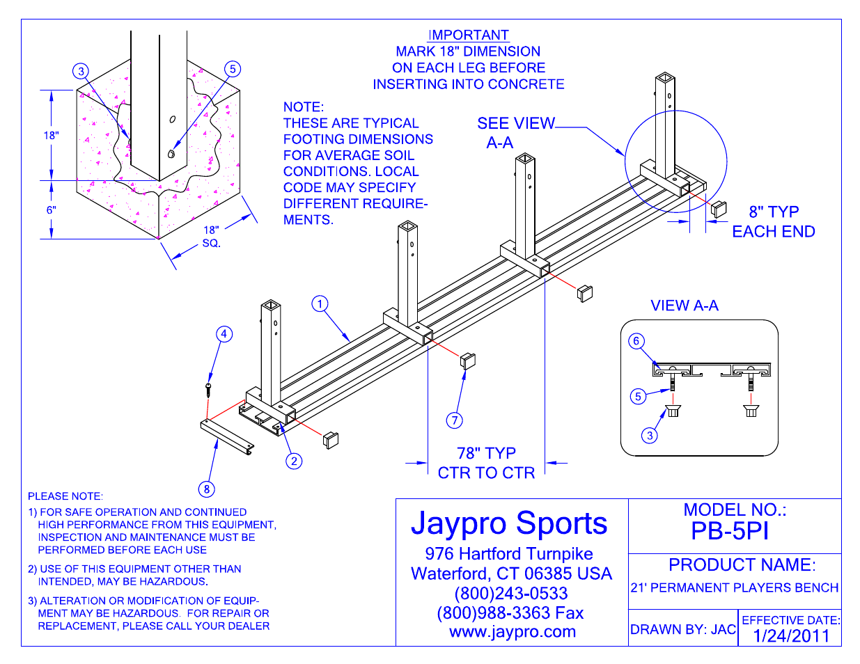 Jaypro Sports PB-5PI User Manual | 2 pages