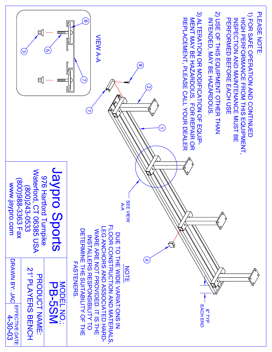 Jaypro Sports PB-5SM User Manual | 2 pages