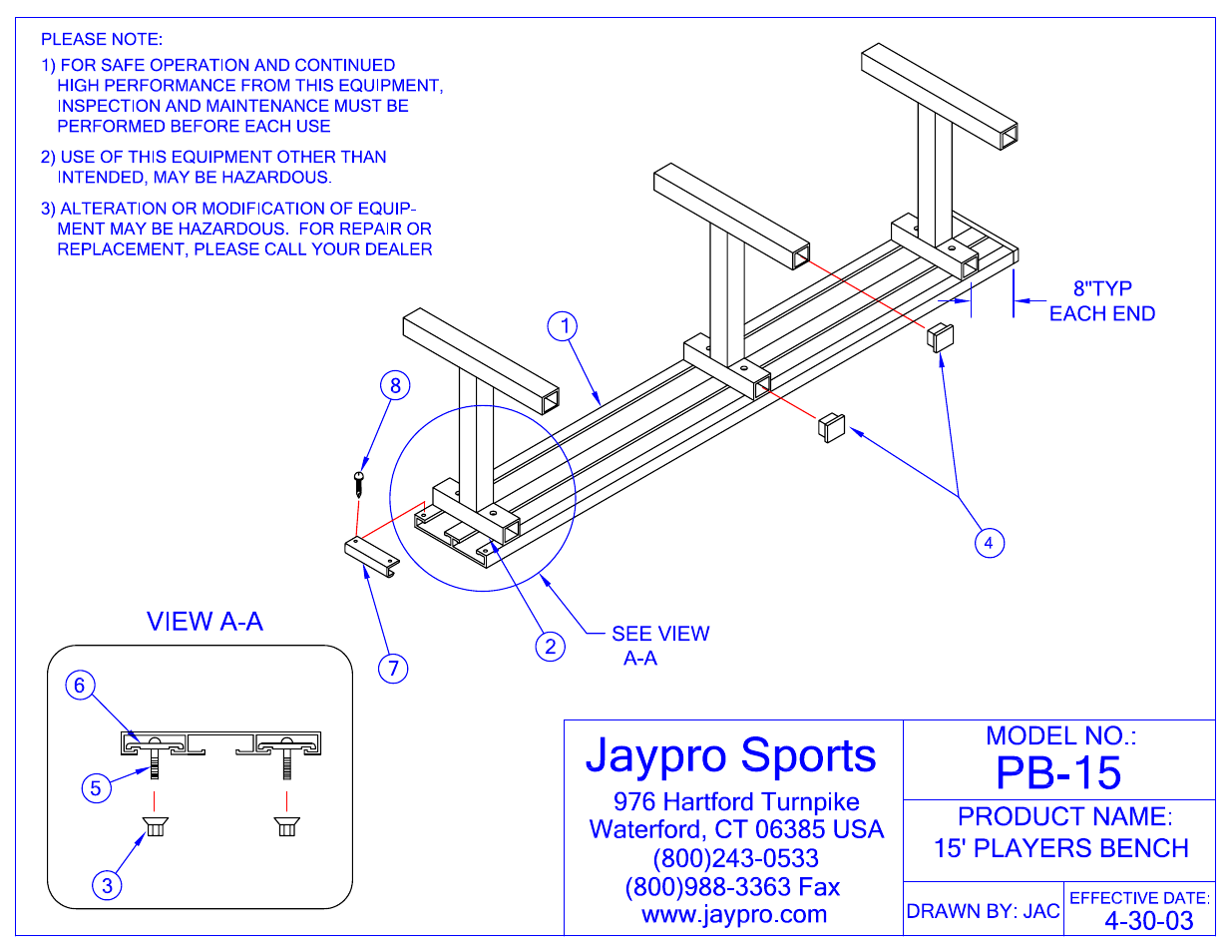 Jaypro Sports PB-15 User Manual | 2 pages