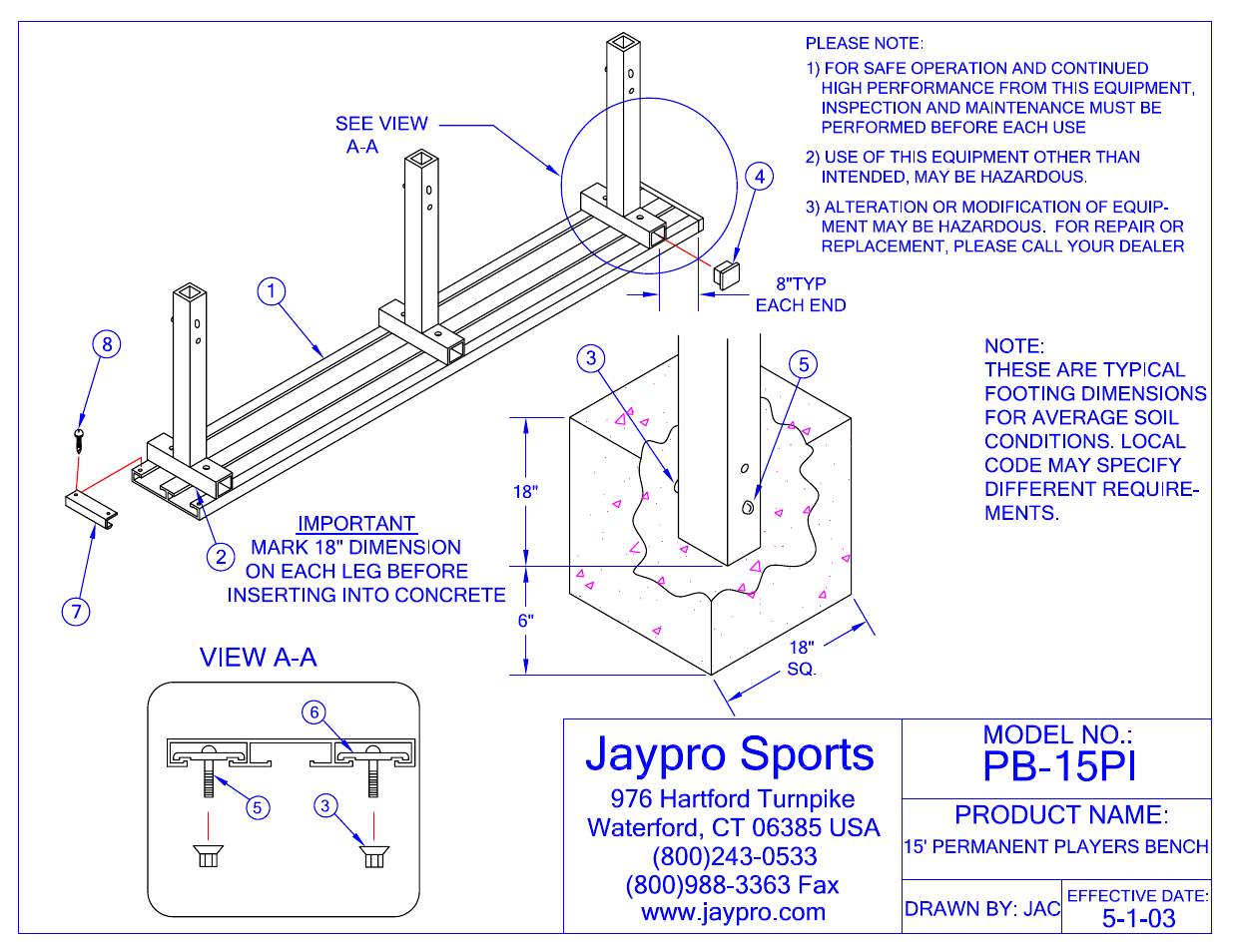 Jaypro Sports PB-15PI User Manual | 2 pages