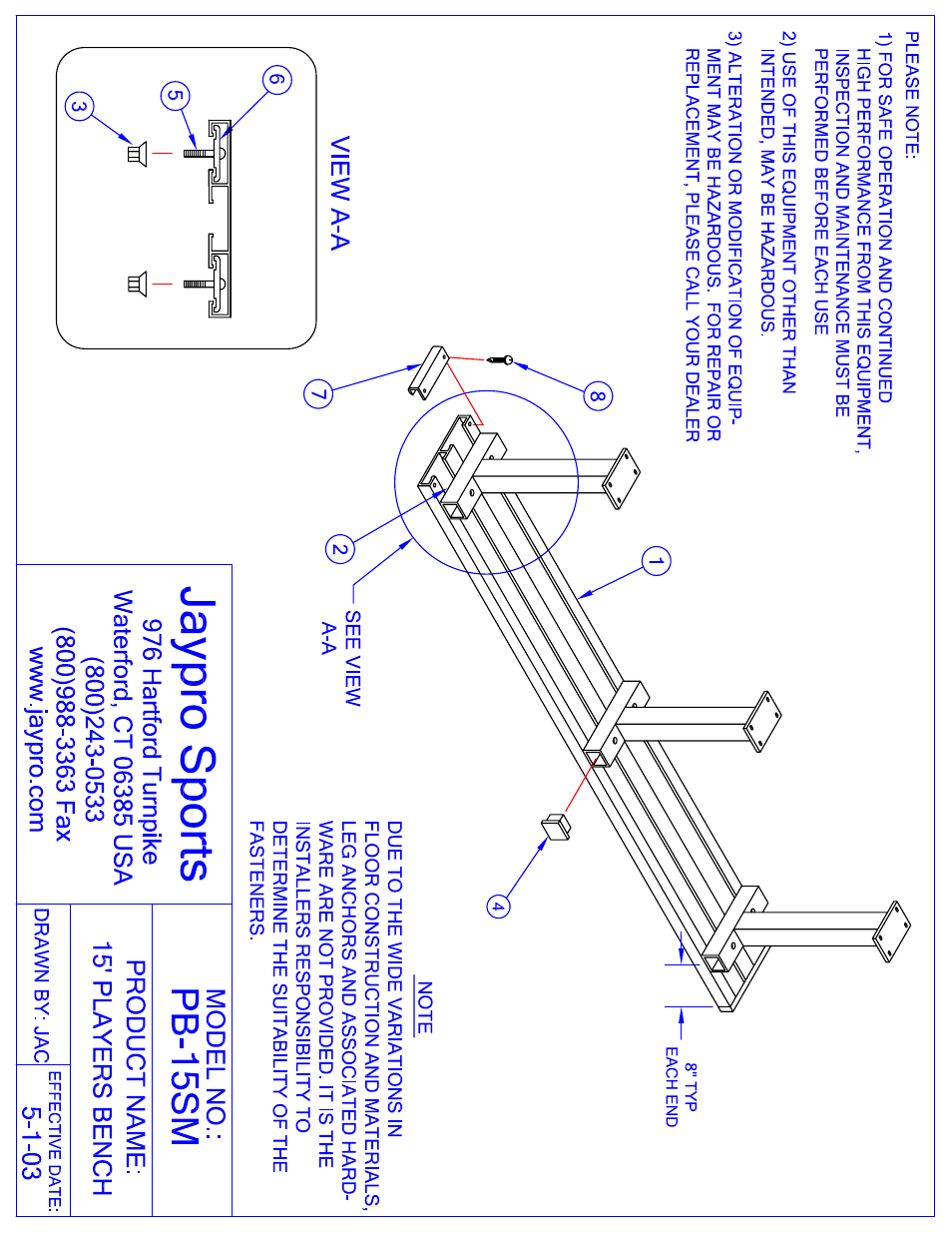 Jaypro Sports PB-15SM User Manual | 2 pages