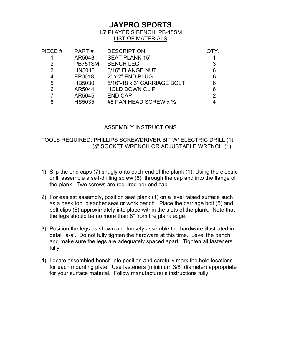 Jaypro sports | Jaypro Sports PB-15SM User Manual | Page 2 / 2