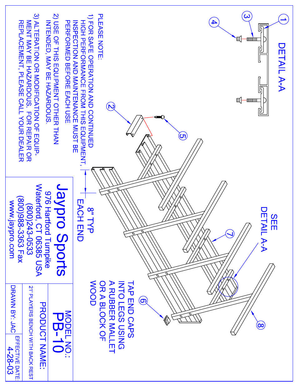 Jaypro Sports PB-10 User Manual | 2 pages