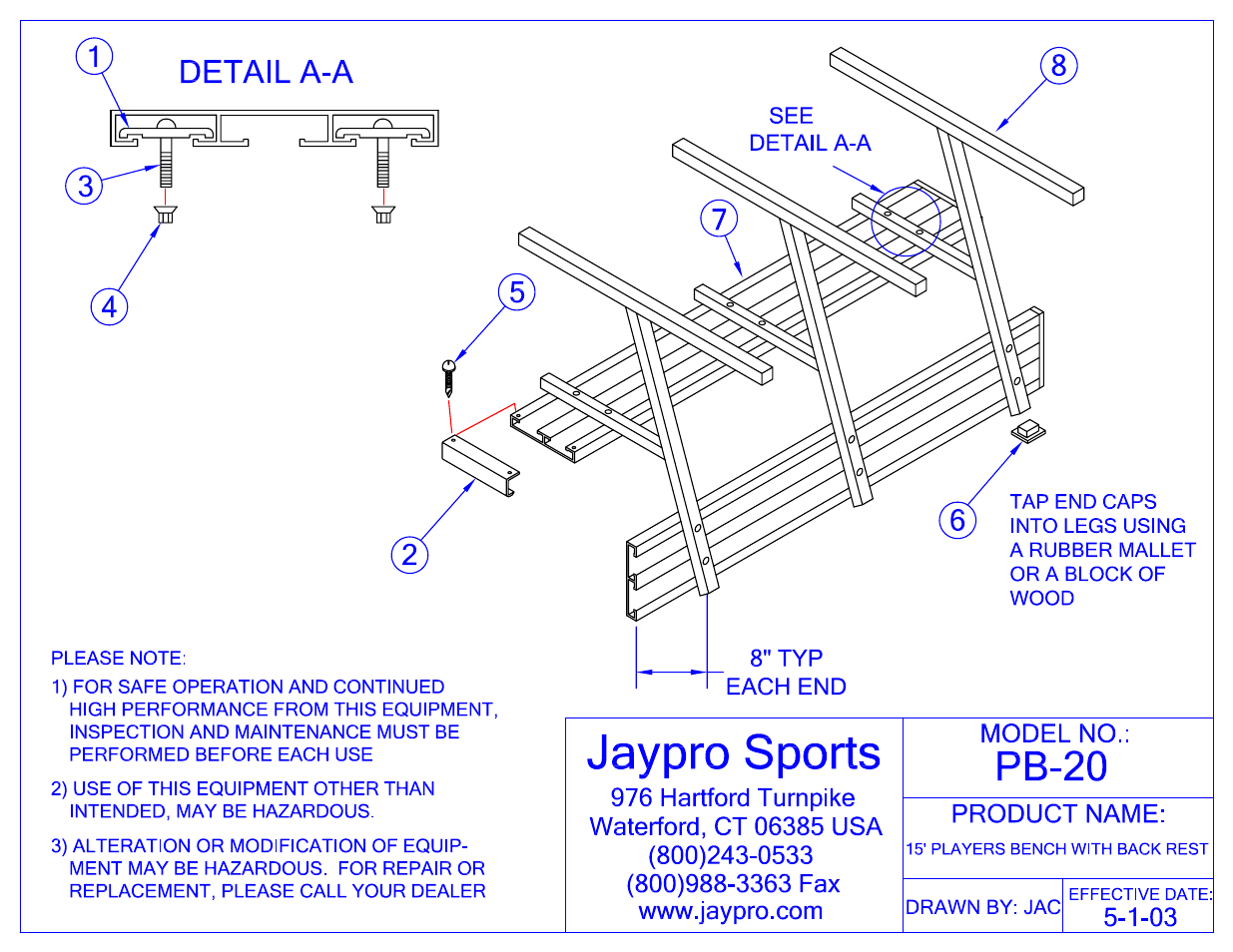 Jaypro Sports PB-20 User Manual | 2 pages