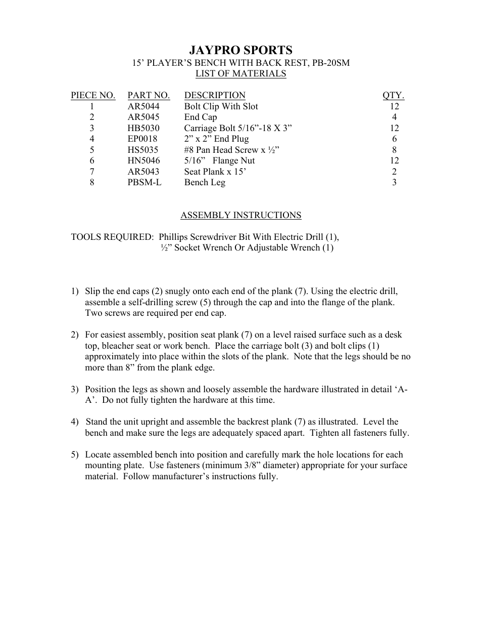 Jaypro sports | Jaypro Sports PB-20SM User Manual | Page 2 / 2