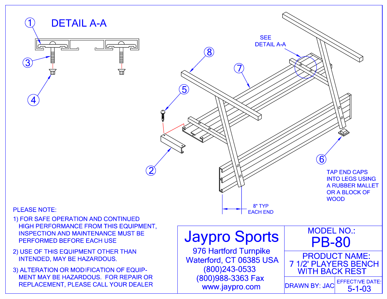Jaypro Sports PB-80 User Manual | 2 pages
