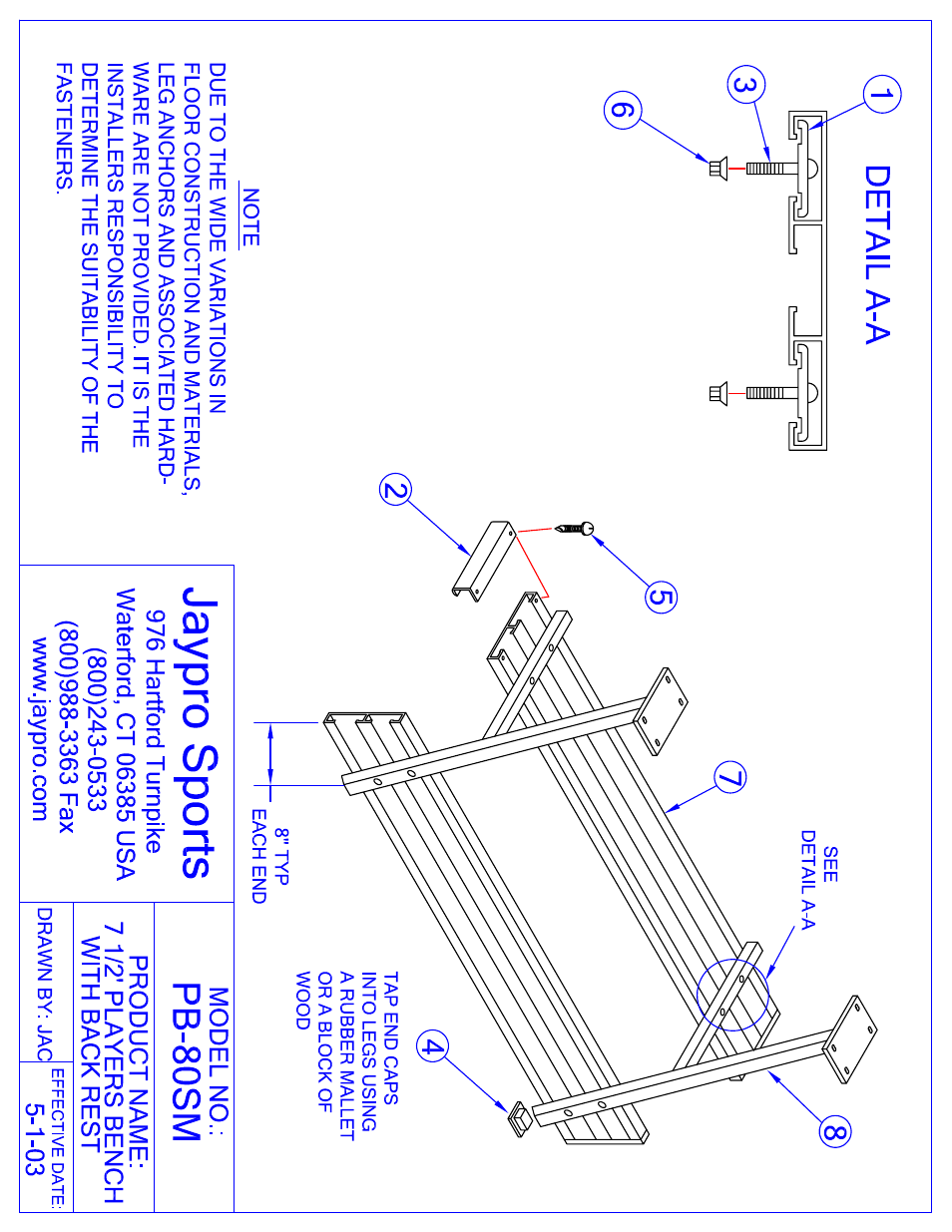 Jaypro Sports PB-80SM User Manual | 2 pages