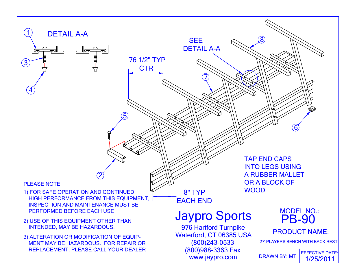 Jaypro Sports PB-90 User Manual | 2 pages