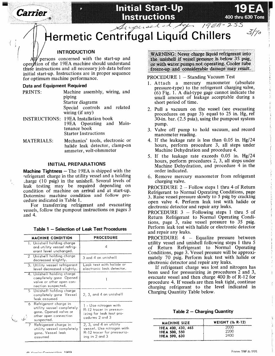 Carrier 19EA User Manual | 8 pages