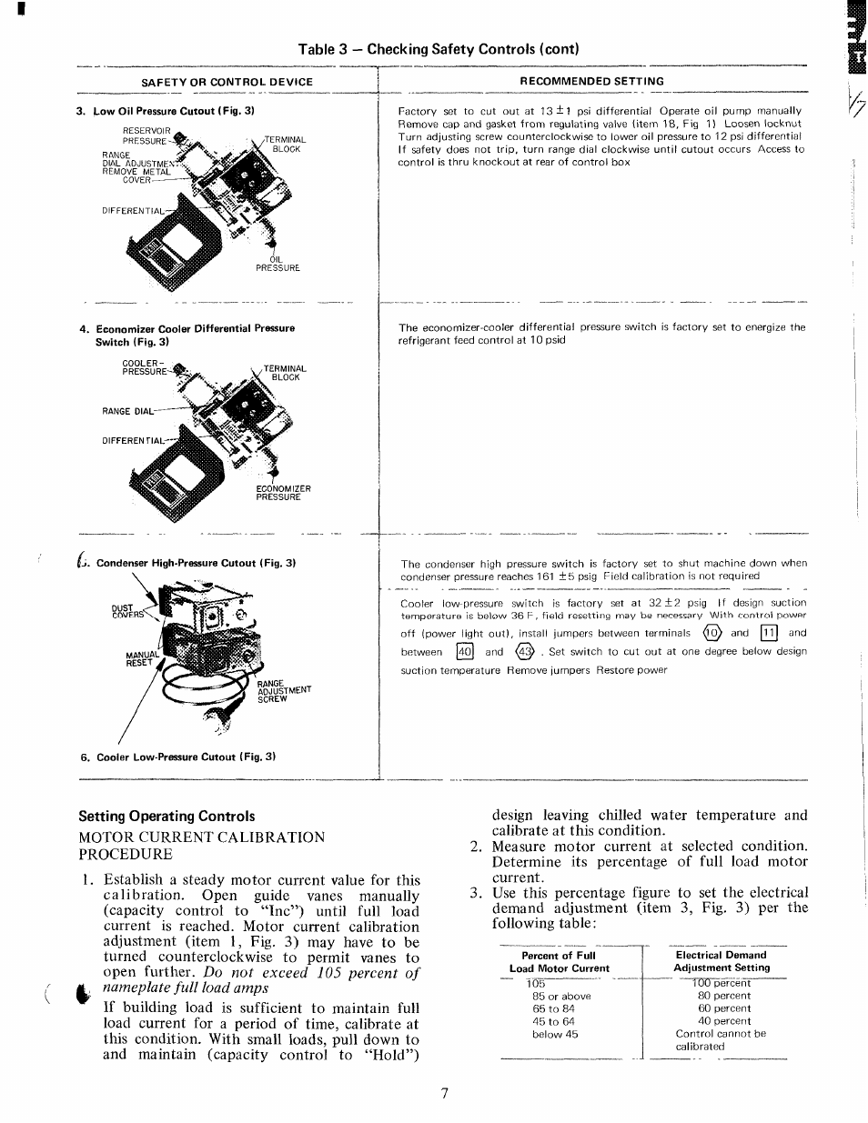 Table 3 — checking safety controls (cont), Setting operating controls | Carrier 19EA User Manual | Page 7 / 8