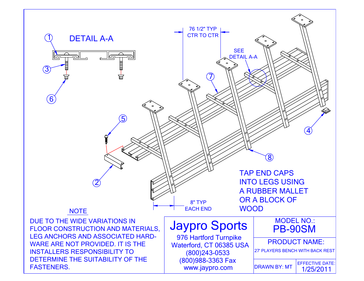 Jaypro Sports PB-90SM User Manual | 2 pages