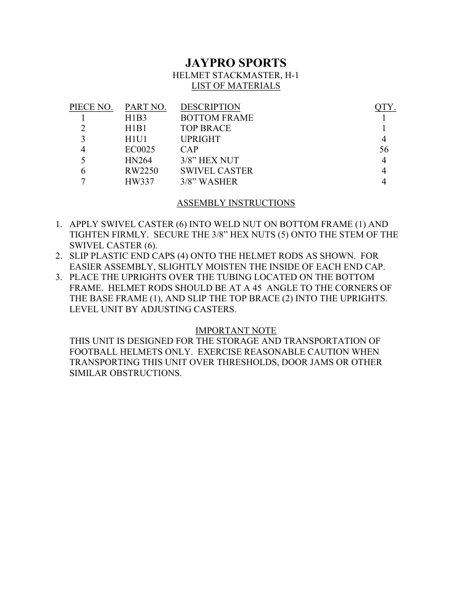 Jaypro sports | Jaypro Sports H-1 User Manual | Page 2 / 2