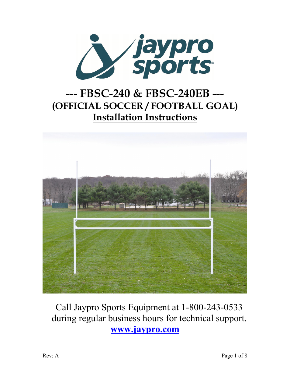 Jaypro Sports FBSC-240EB User Manual | 8 pages