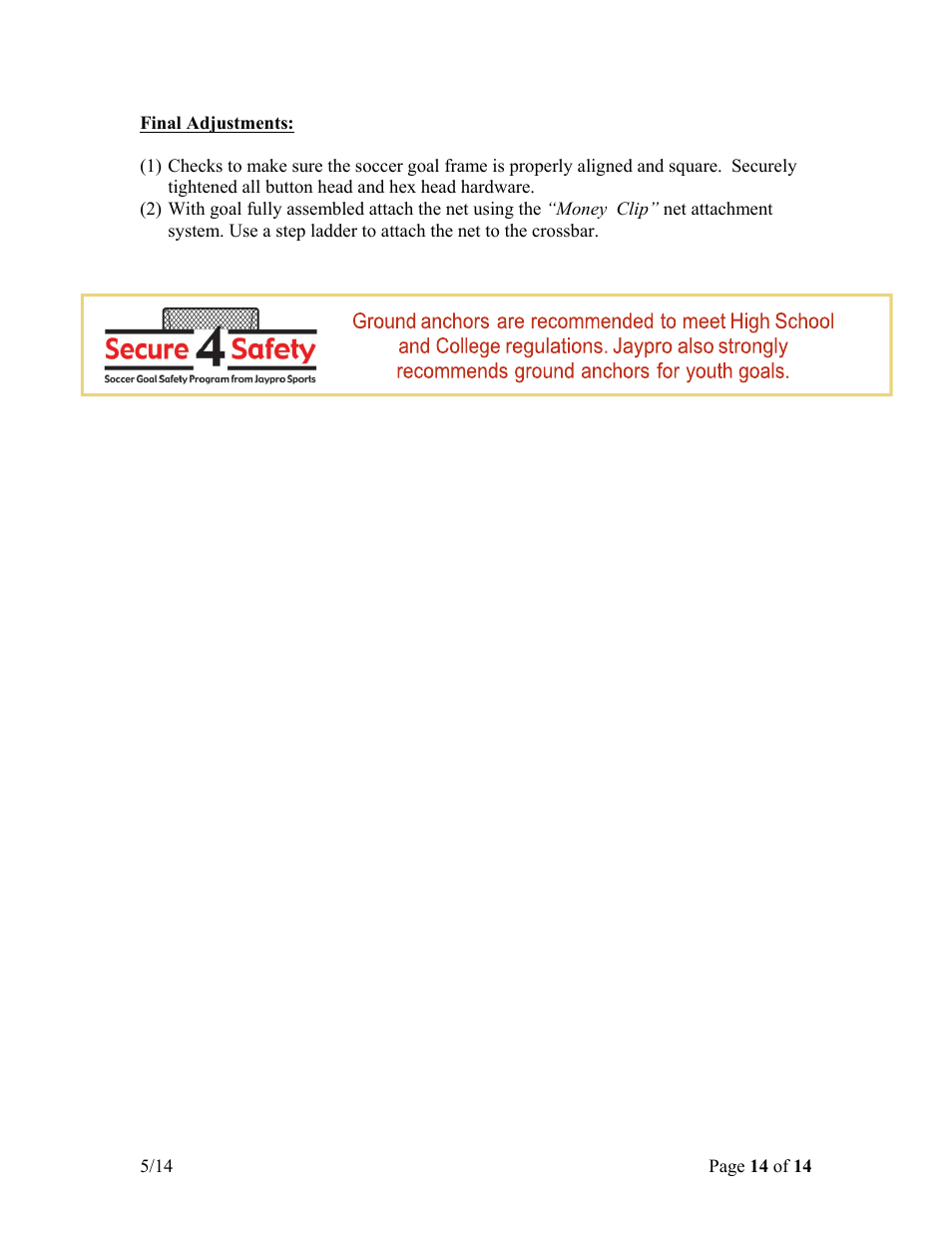 Jaypro Sports FBSC-120 User Manual | Page 14 / 14