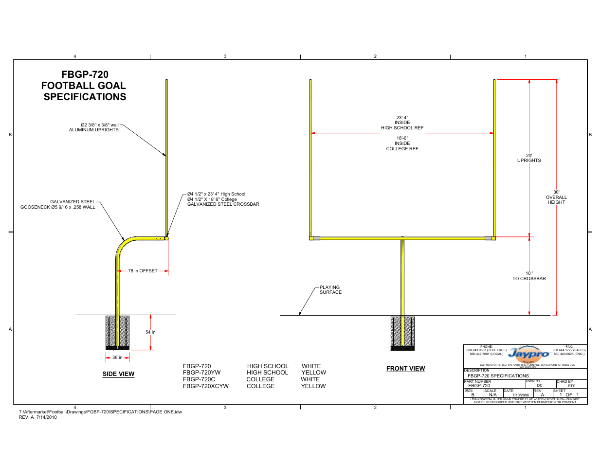 Jaypro Sports FBGP-720 User Manual | 12 pages