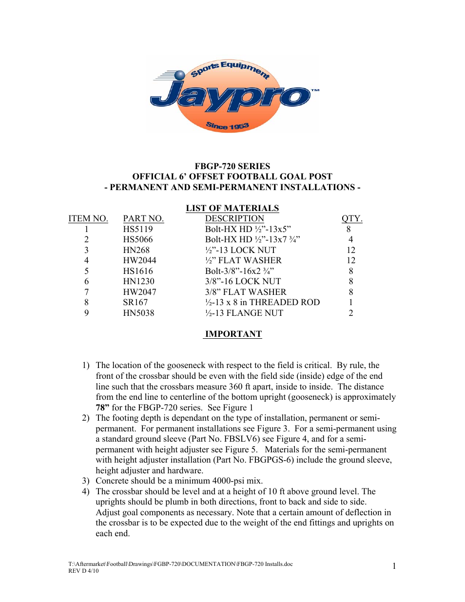 Jaypro Sports FBGP-720 User Manual | Page 2 / 12