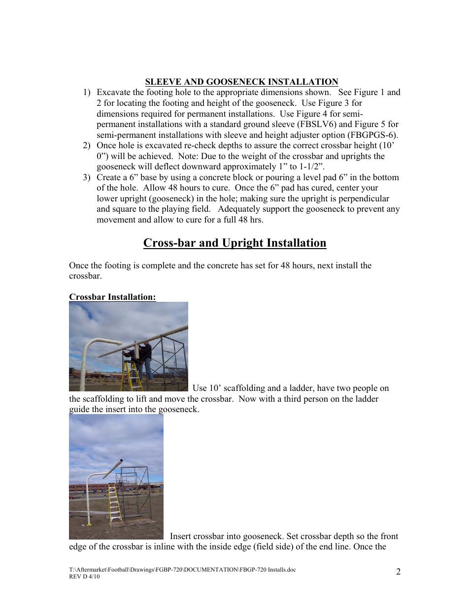 Cross-bar and upright installation | Jaypro Sports FBGP-720 User Manual | Page 3 / 12