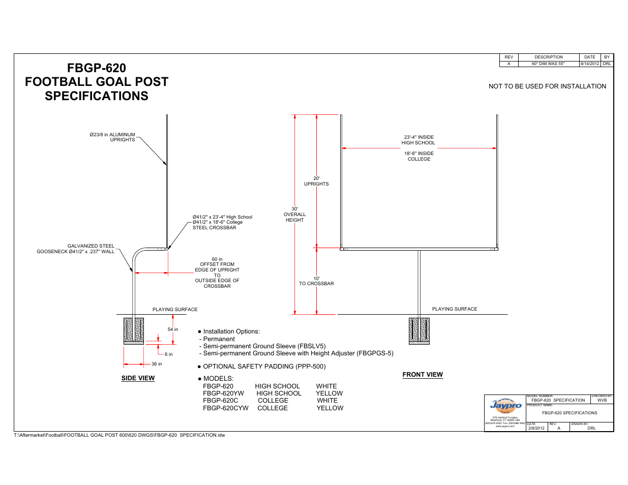 Jaypro Sports FBGP-620 User Manual | 12 pages
