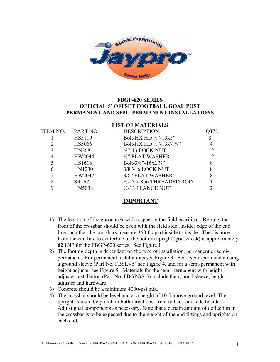 Jaypro Sports FBGP-620 User Manual | Page 2 / 12