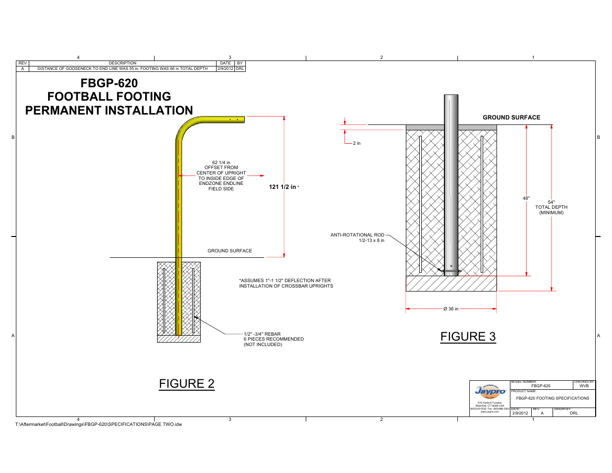 Fbgp-620 football footing permanent installation, Figure 2 figure 3 | Jaypro Sports FBGP-620 User Manual | Page 9 / 12