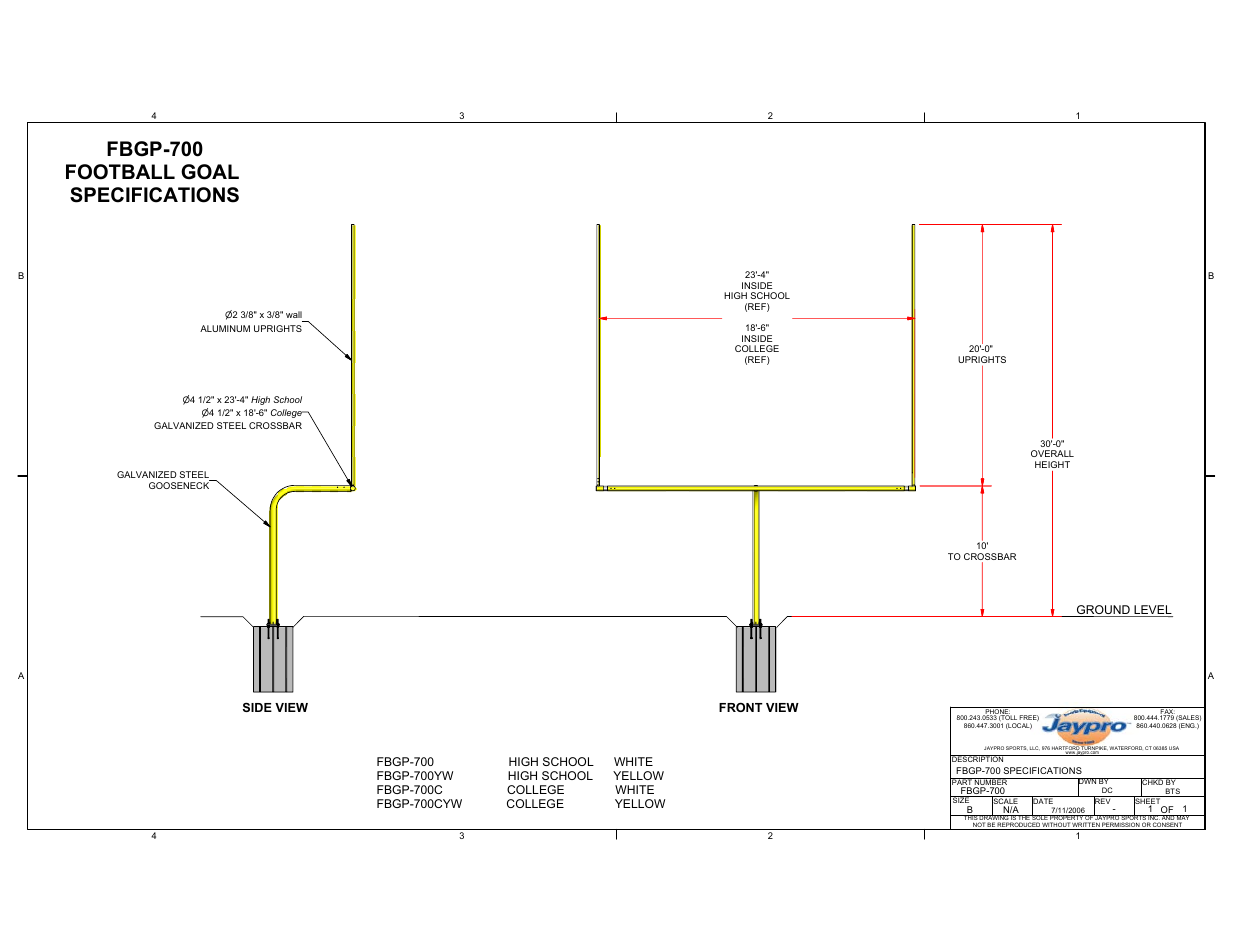 Jaypro Sports FBGP-700C User Manual | 11 pages