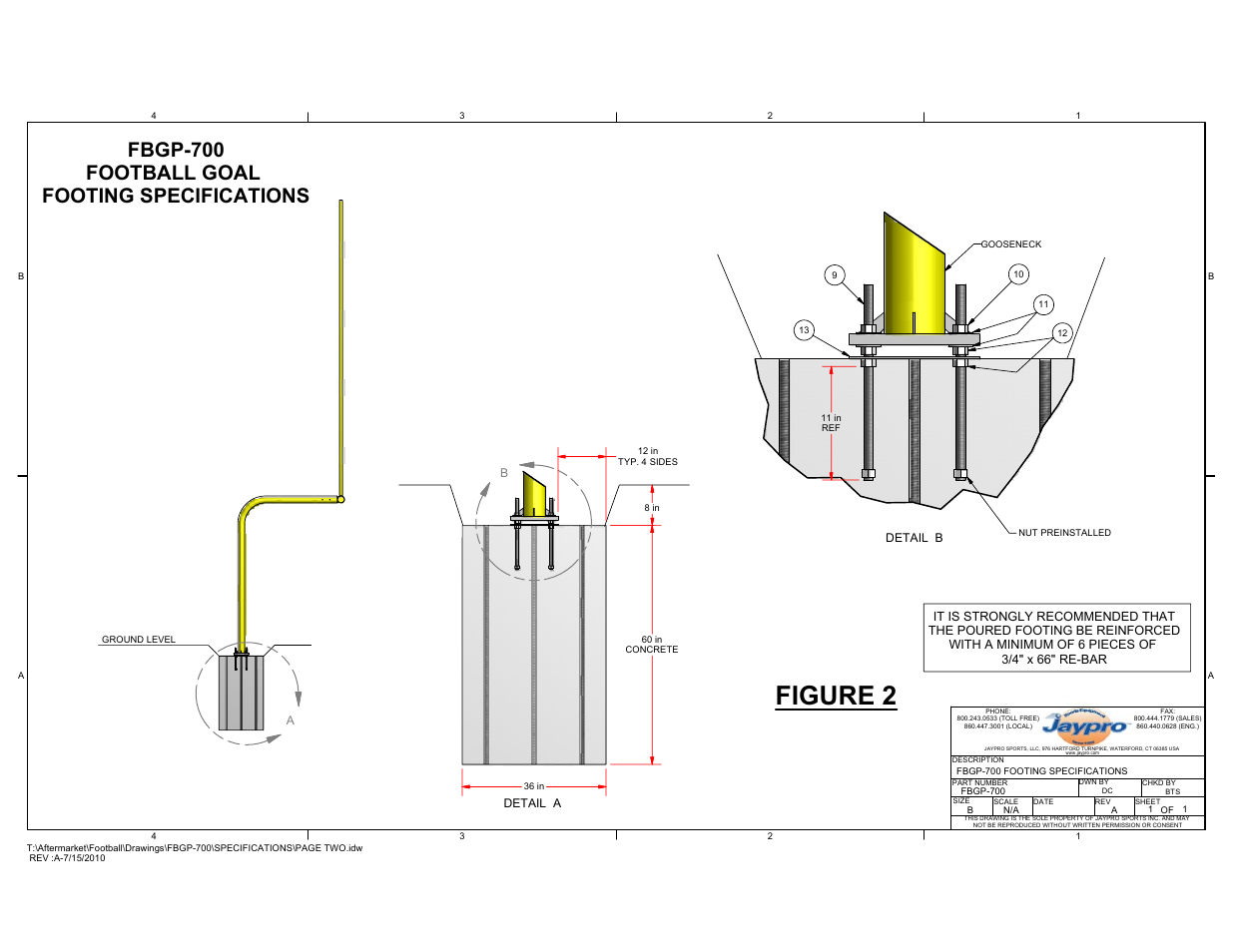 Figure 2, Fbgp-700 football goal footing specifications | Jaypro Sports FBGP-700C User Manual | Page 10 / 11