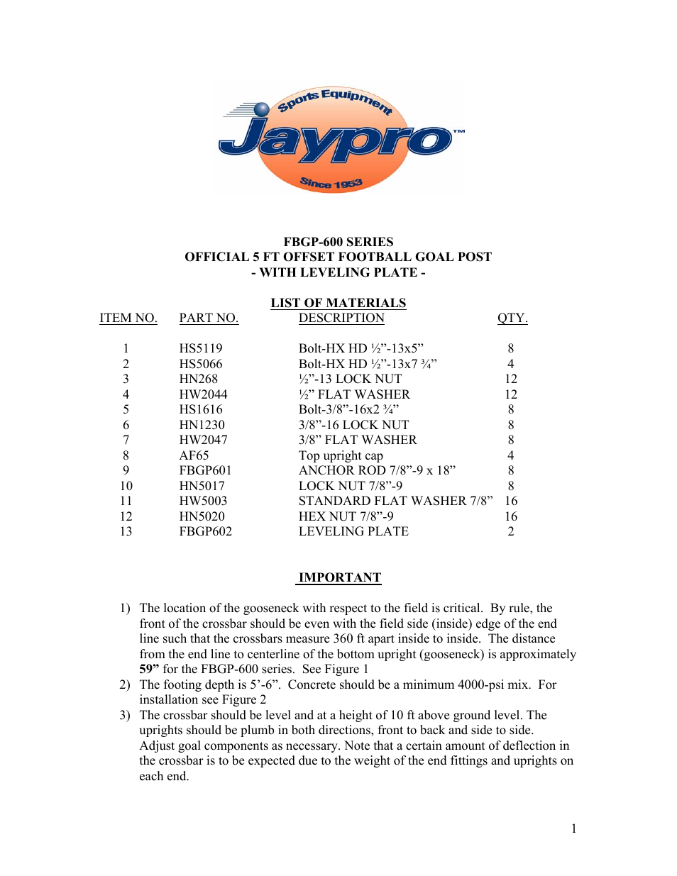 Jaypro Sports FBGP-600 User Manual | Page 2 / 11