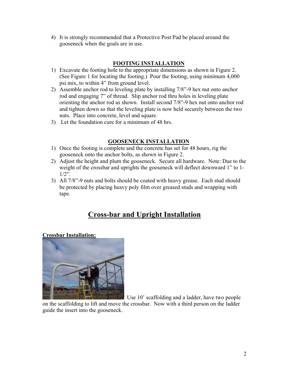 Cross-bar and upright installation | Jaypro Sports FBGP-600 User Manual | Page 3 / 11