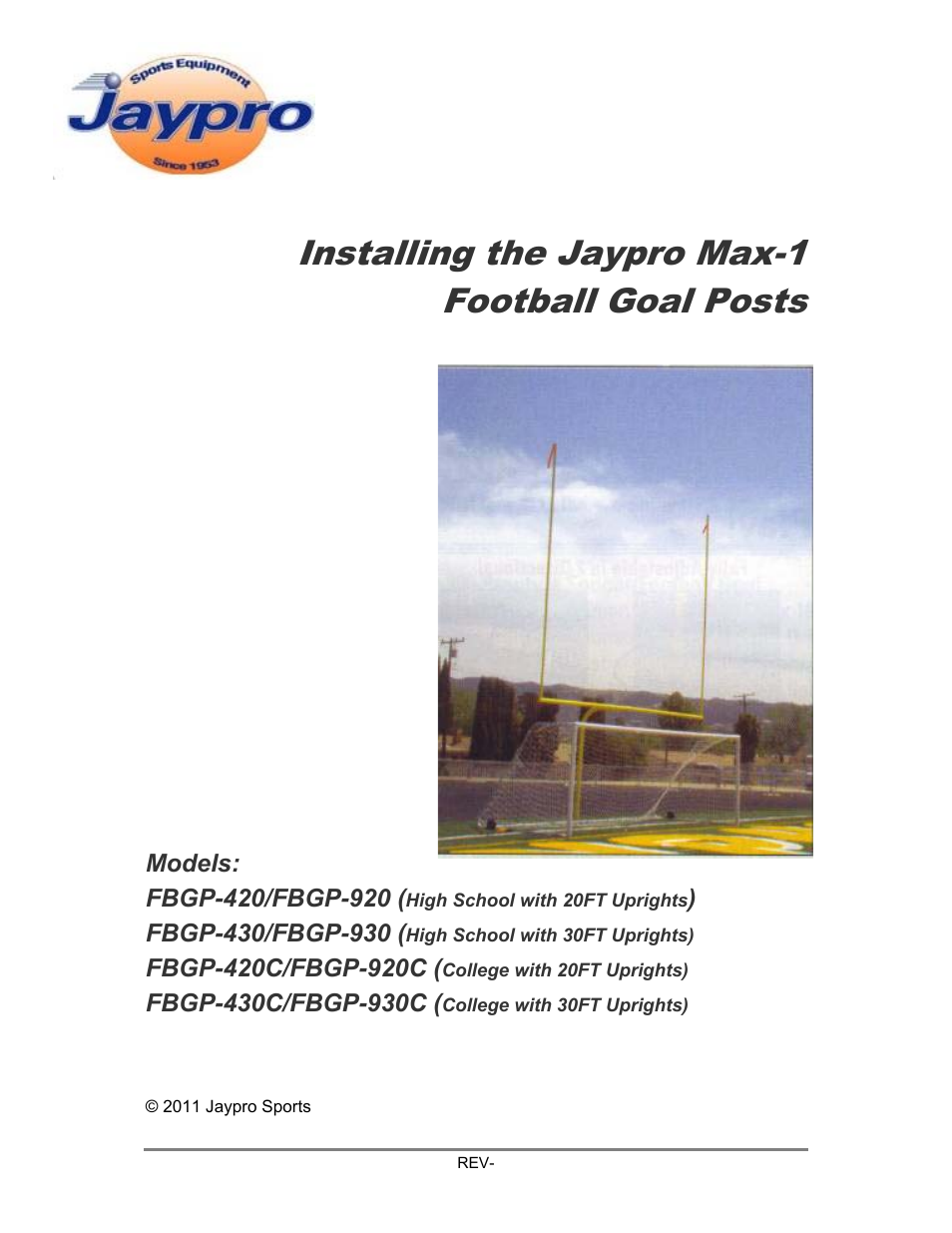 Jaypro Sports FBGP-430C User Manual | 15 pages