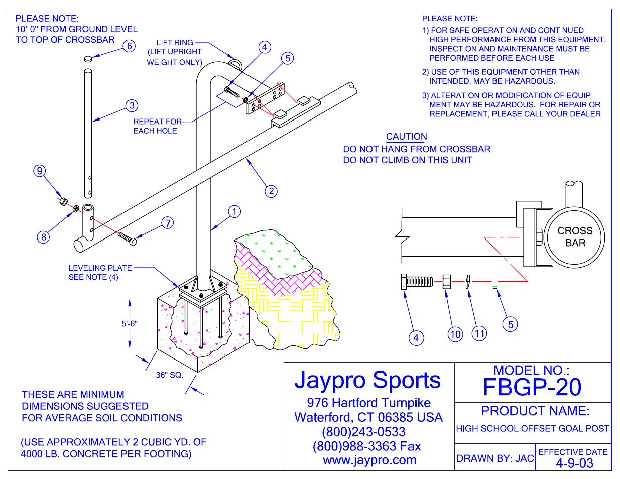 Jaypro Sports FBGP-20 User Manual | 3 pages