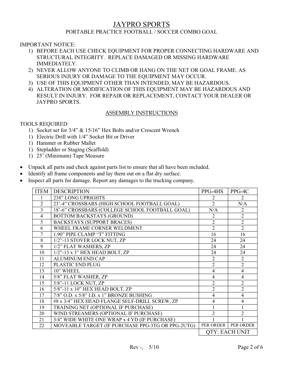 Jaypro sports | Jaypro Sports PPG-4HS User Manual | Page 2 / 6