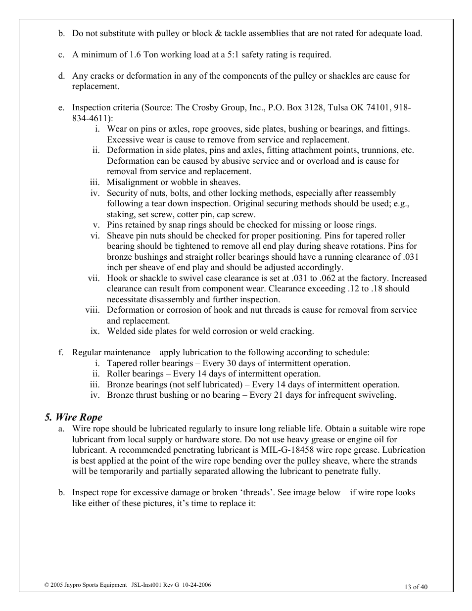 Wire rope | Jaypro Sports MHWM-D-A User Manual | Page 13 / 40