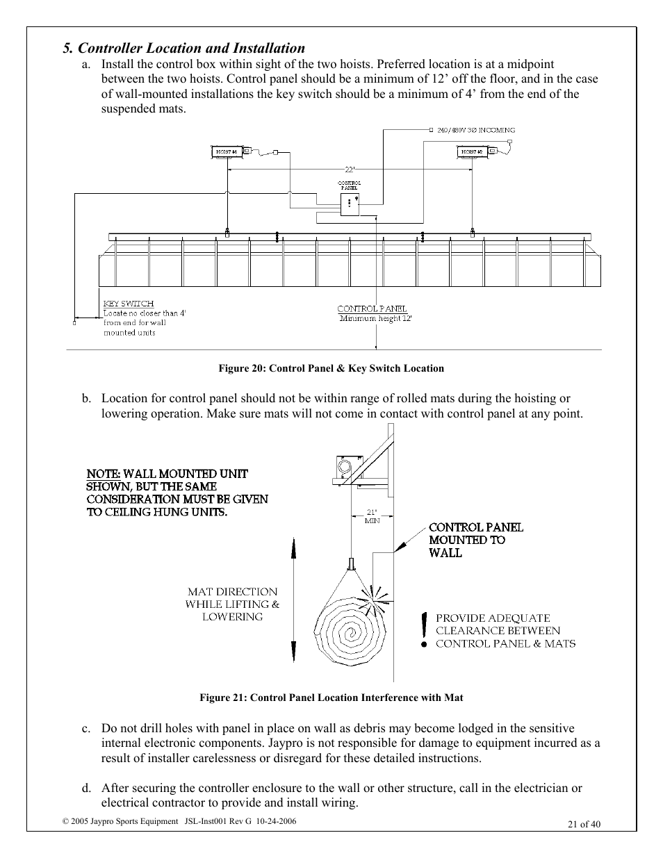 Controller location and installation | Jaypro Sports MHWM-D-A User Manual | Page 21 / 40