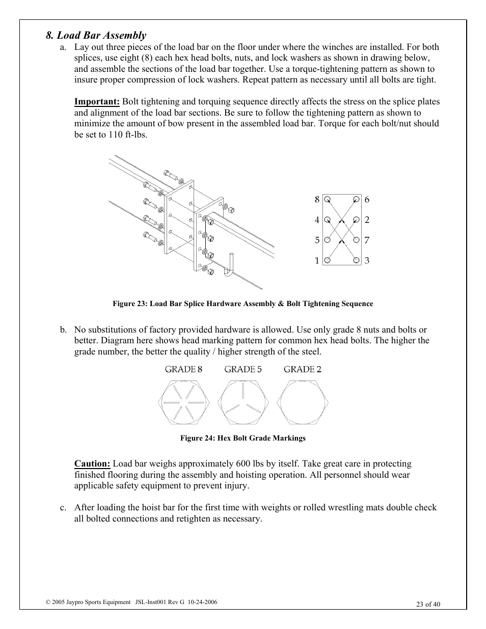 Load bar assembly | Jaypro Sports MHWM-D-A User Manual | Page 23 / 40