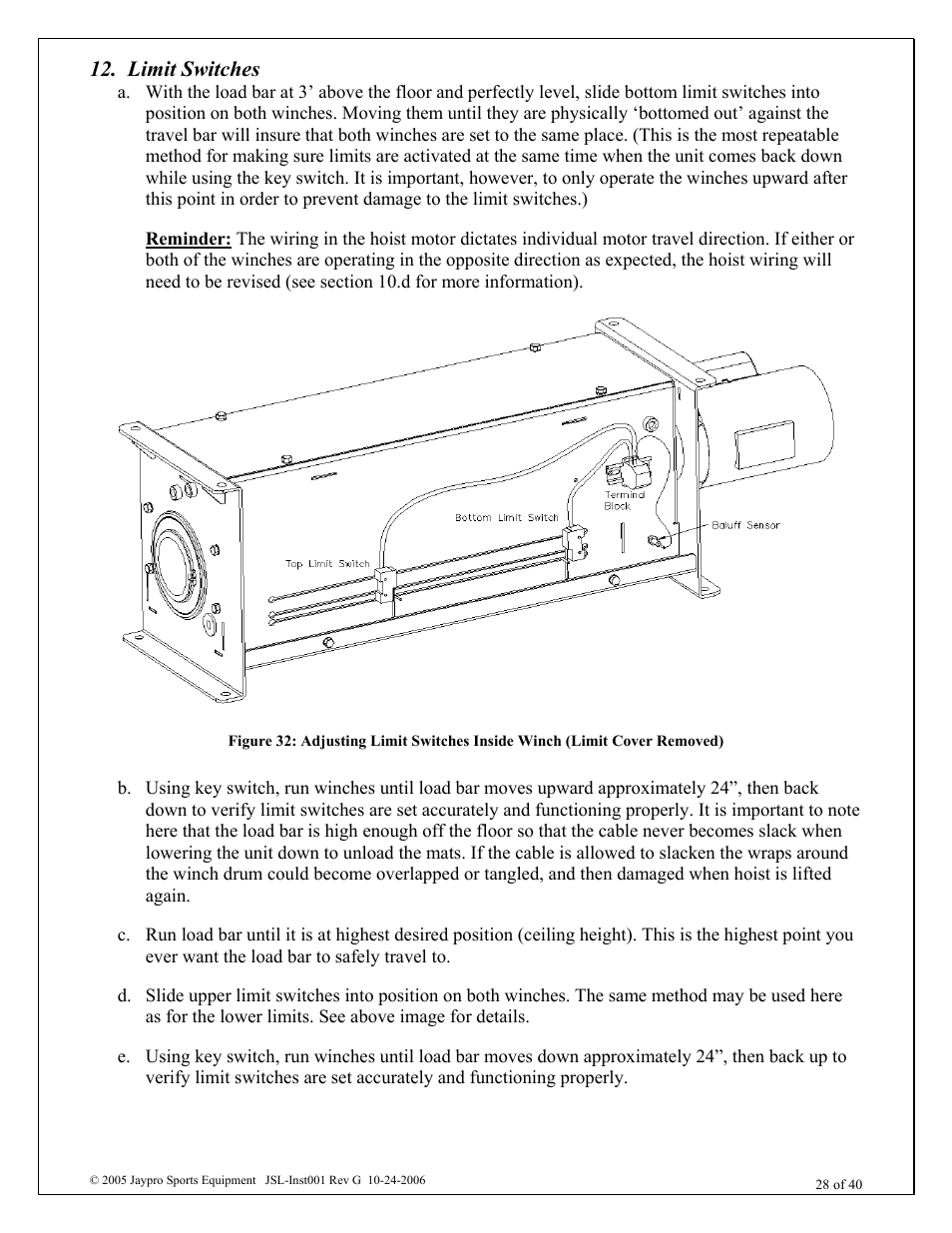 Limit switches | Jaypro Sports MHWM-D-A User Manual | Page 28 / 40