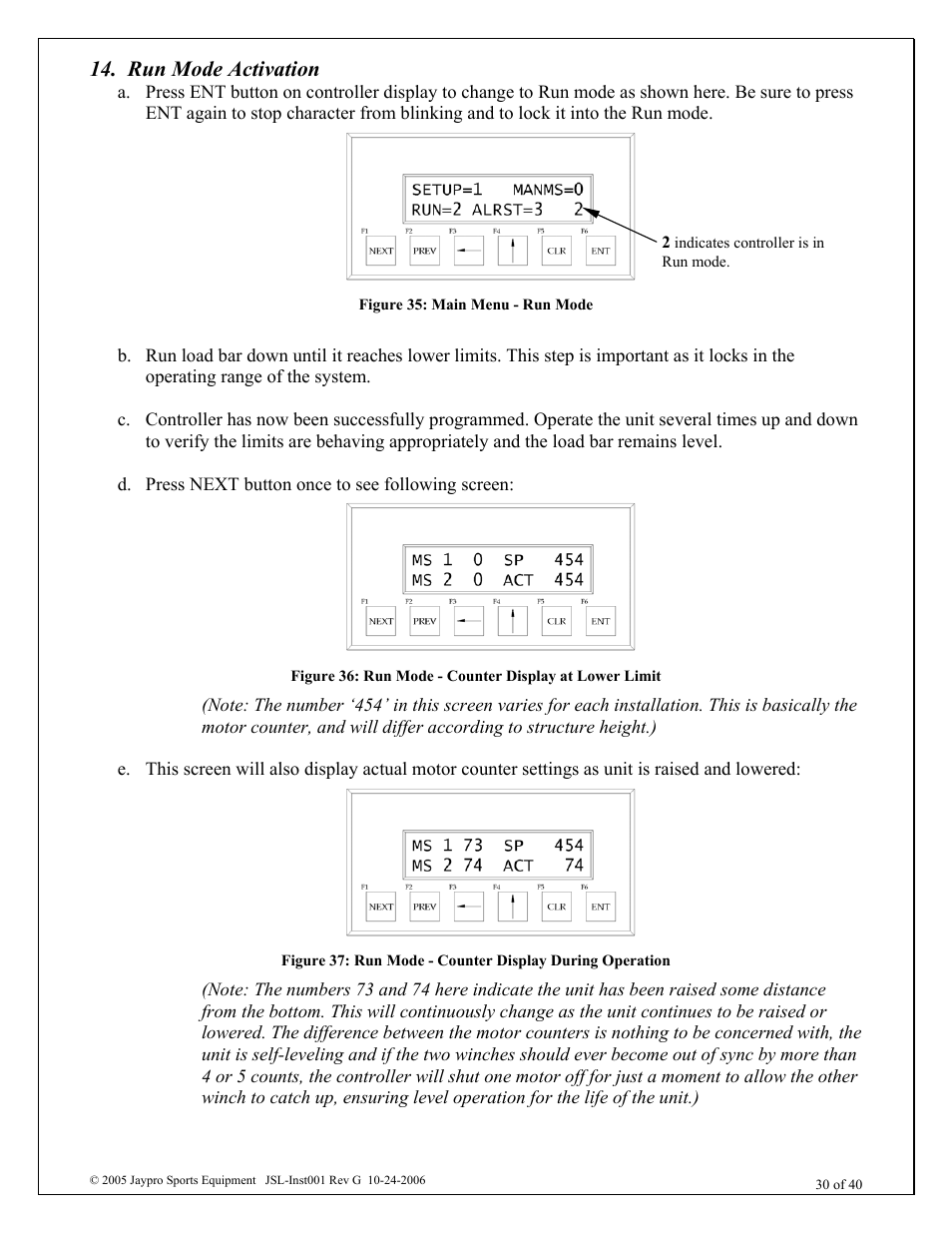 Run mode activation | Jaypro Sports MHWM-D-A User Manual | Page 30 / 40
