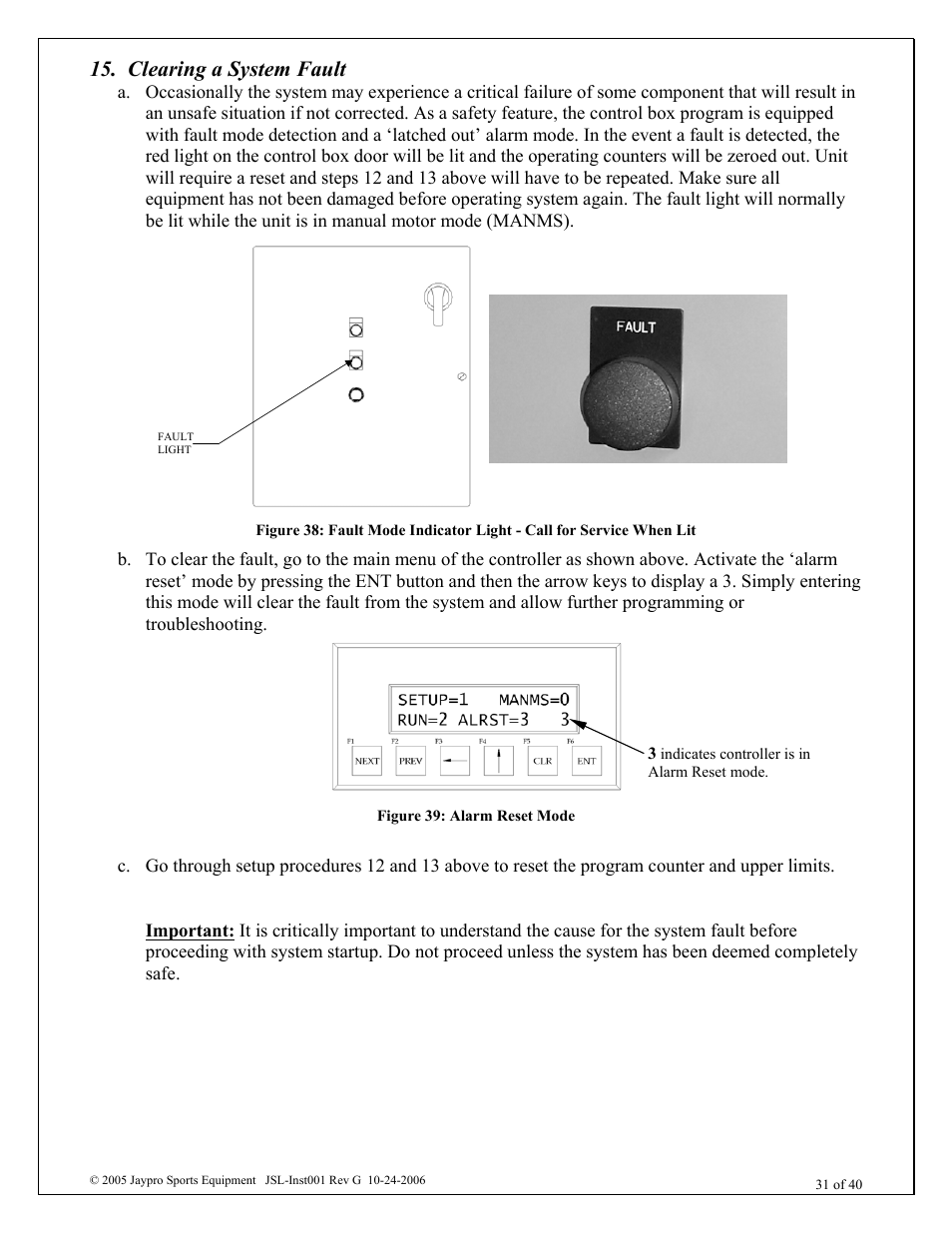 Clearing a system fault | Jaypro Sports MHWM-D-A User Manual | Page 31 / 40